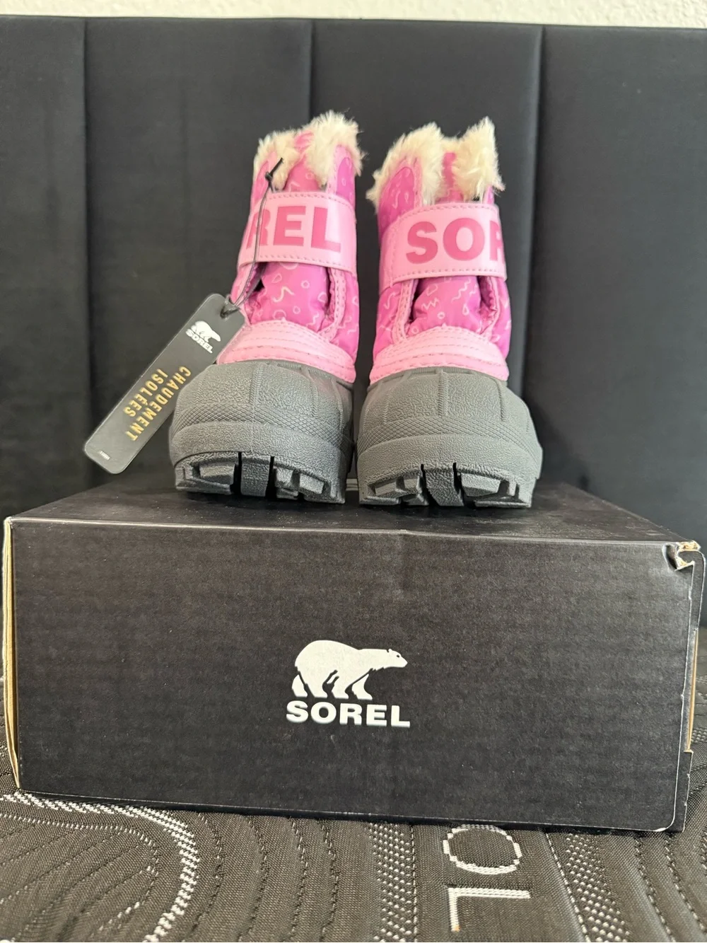 Sorel Pink & Black Kids' Waterproof Winter Boots with Faux Fur Cuff
